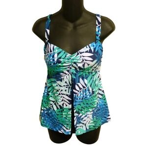 Tropical Escape Blue & Green Jungle Leaf Print 1 Piece Swimsuit Size 10